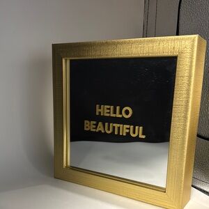 Gold Framed Mirror with 'Hello Beautiful' Text